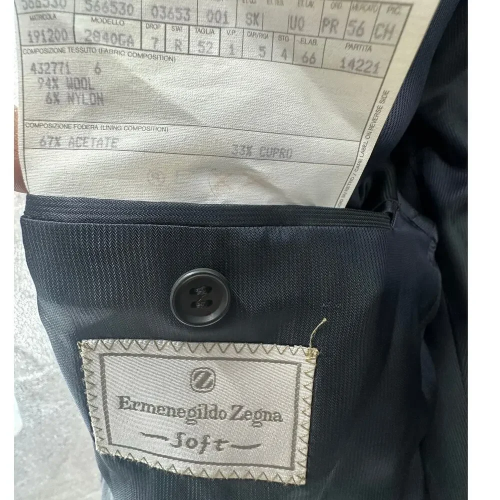 Ermenegildo Zegna‎ Soft Mens 42R Black Pinstripe Wool Blazer Sport Coat 3-Button